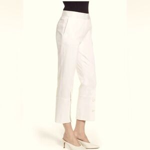LEWIT L30725 Women's White Button Detail Cotton Stretch Crop Pants Size